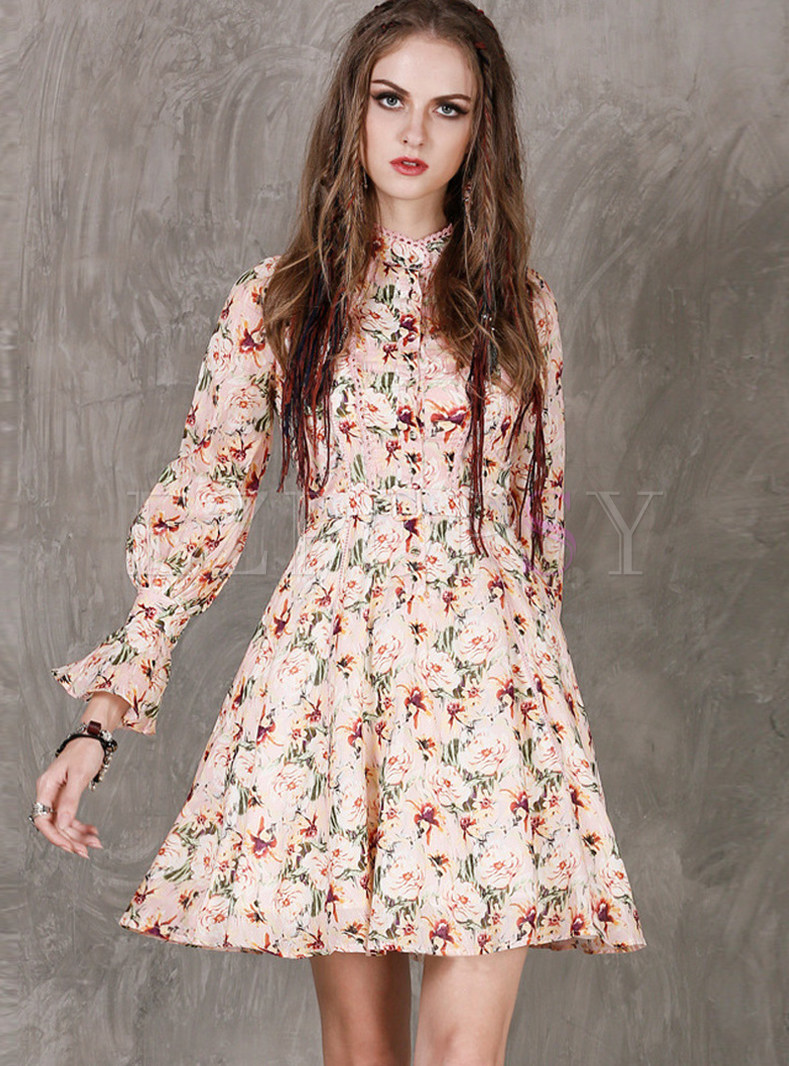 long sleeve floral mini dress