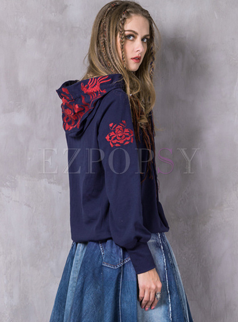 Tops | Hoodies & Sweatshirts | Ethnic Hooded Tied Embroidered Pullover ...