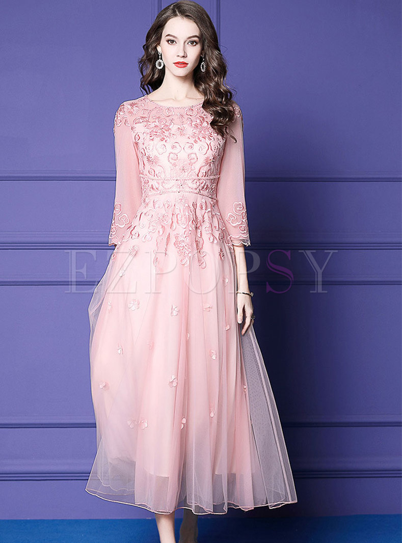 Dresses | Maxi Dresses | Elegant Embroidered Mesh Bridesmaid Prom Dress