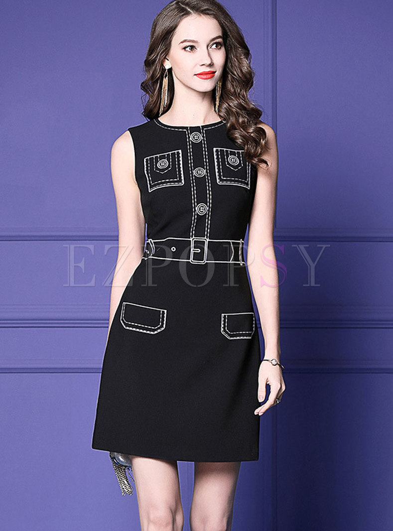 Black Sleeveless High-rise Zipper Print Bodycon Dress