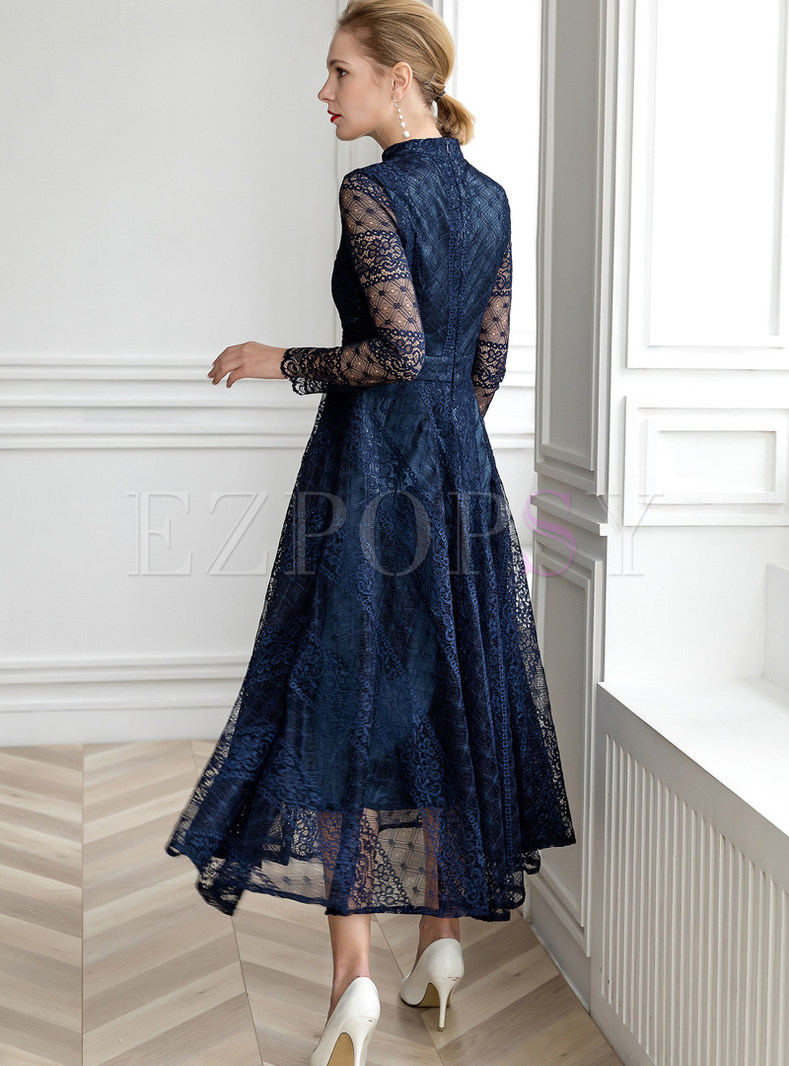 Dresses Maxi Dresses Mock Neck Long Sleeve Embroidered Prom Dress