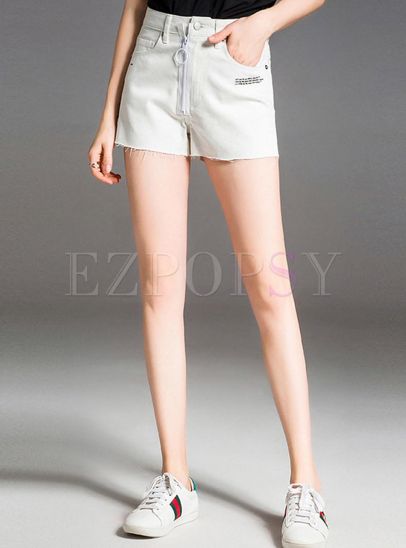 Trendy Letter Print Zippered Shorts