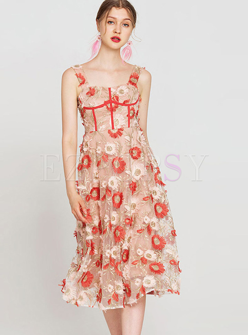 Sweet Gauze Stereoscopic Embroidered Dress