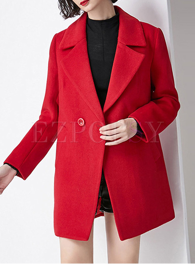 Brief Pure Color Notched Double-breasted Coat