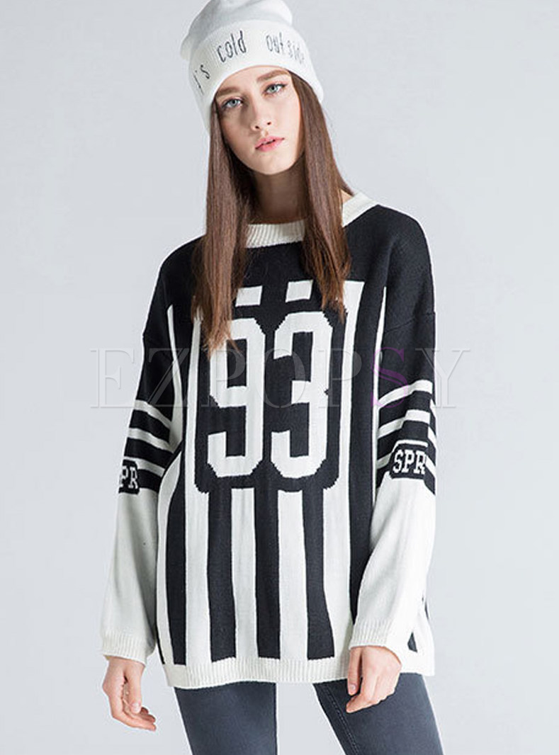 Casual Long Sleeve Letter Print Plus Size Sweater