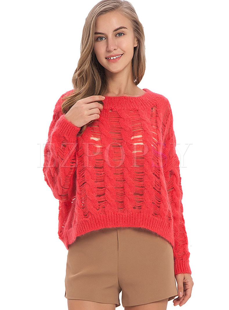 O-neck Hollow Out Loose Pullover Sweater