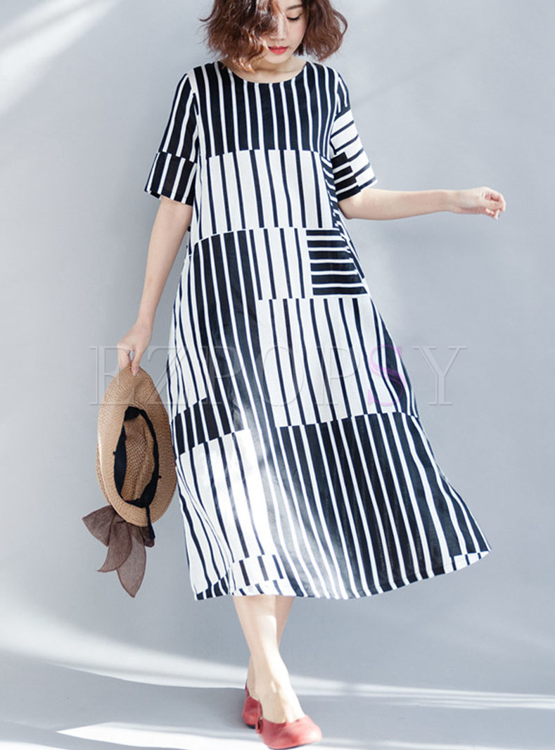 Dresses | Maxi Dresses | Brief Striped O-neck Loose Maxi Dress