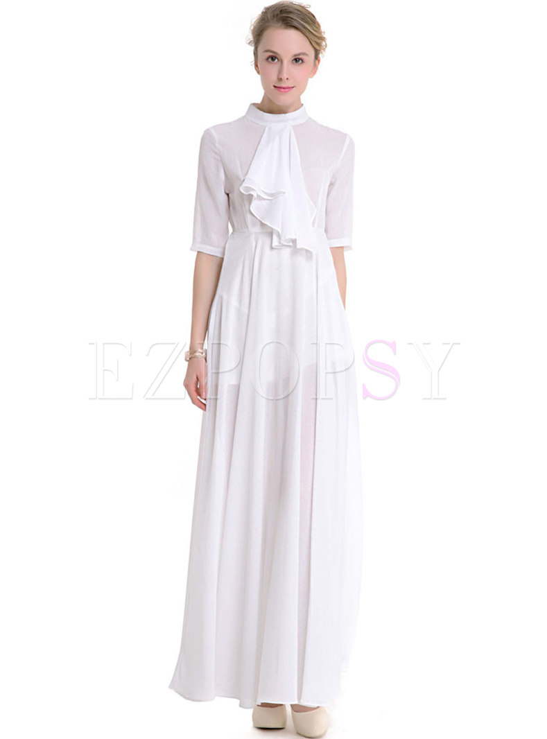 Elegant Stand Collar High Waist Slim Maxi Dress