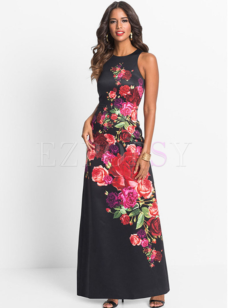 Stylish Print Sleeveless Slim Maxi Dress