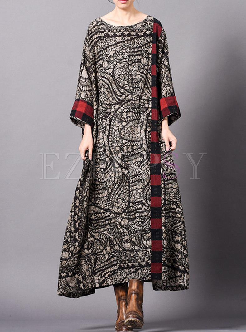 Dresses | Maxi Dresses | Elegant Print Splicing O-neck Loose Maxi Dress