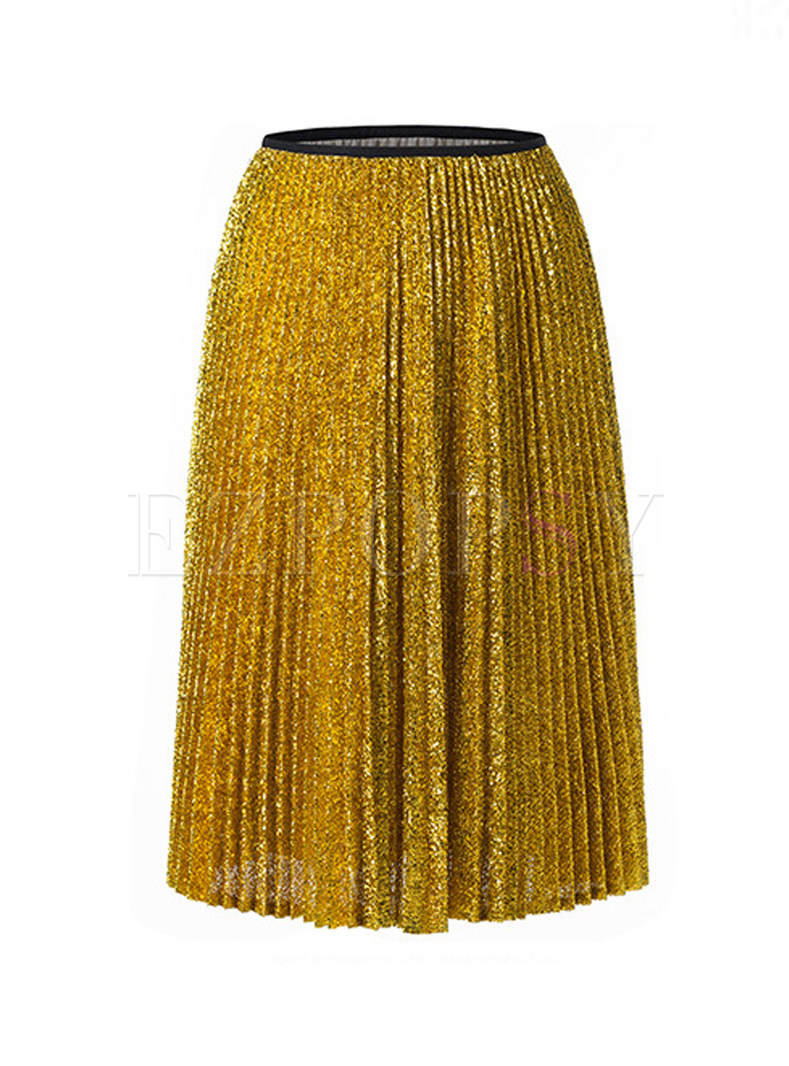 Fashion Elastic Waist Gold Maxi Skirt