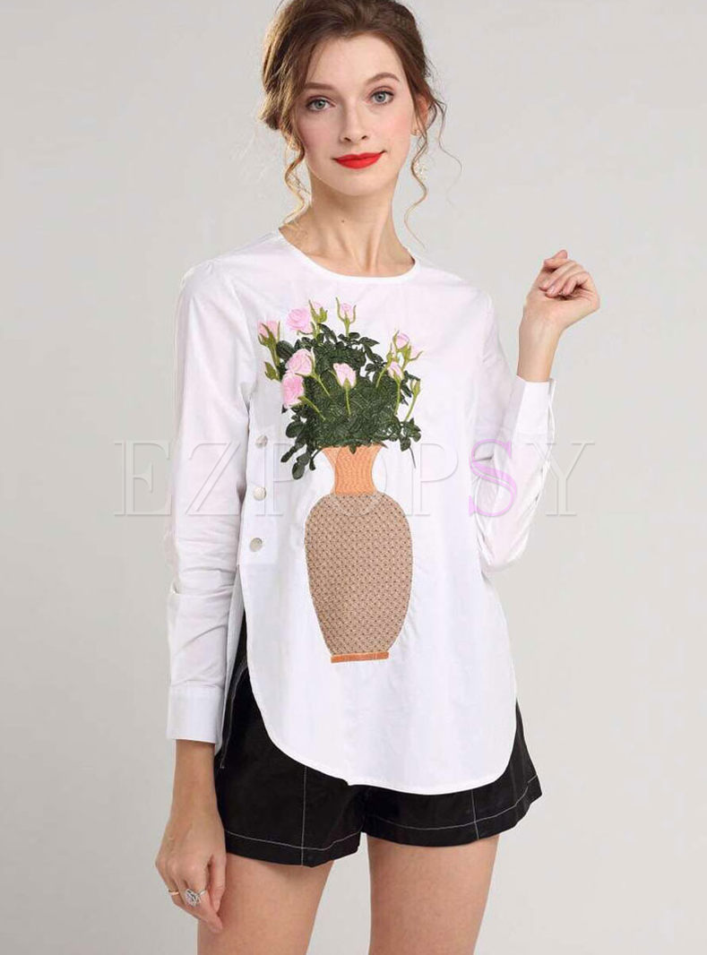 Ethnic Long Sleeve Embroidered T-shirt
