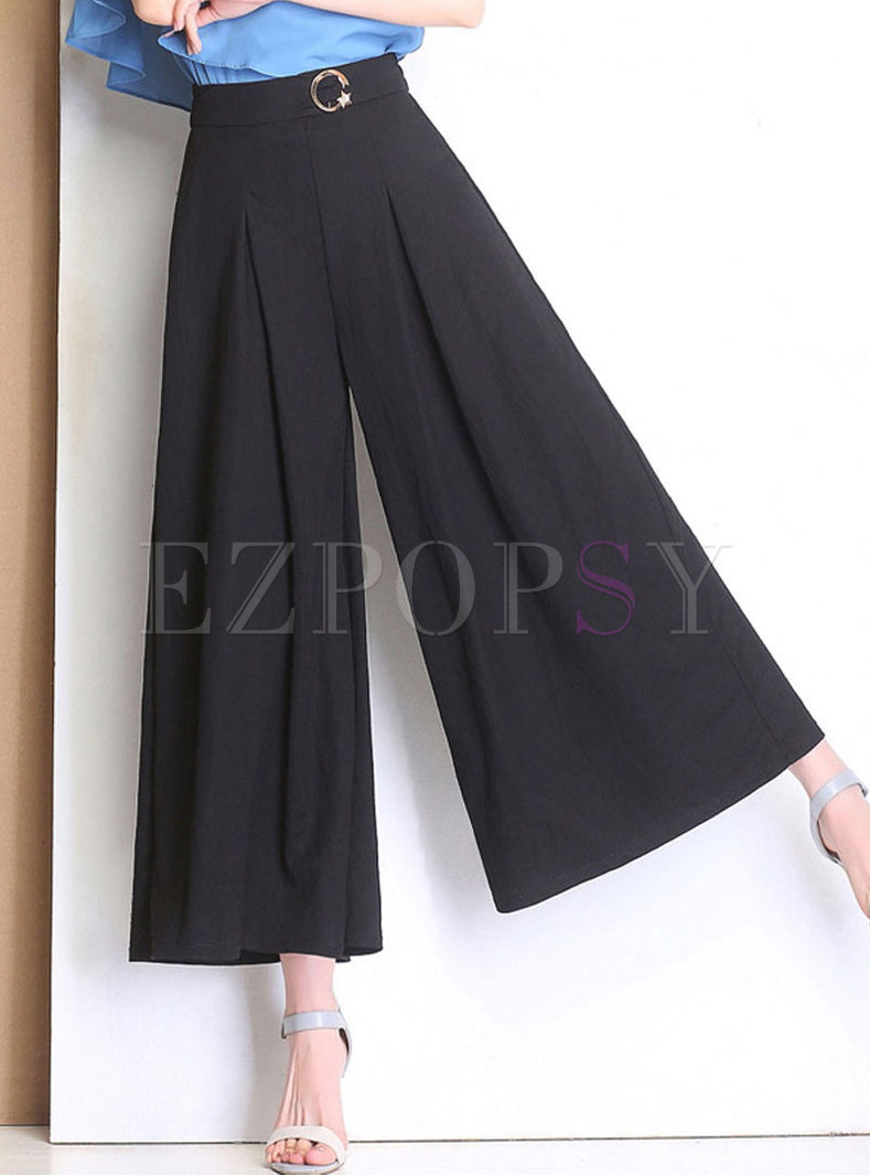 Brief High Waist Wide Leg Pants With Decoration