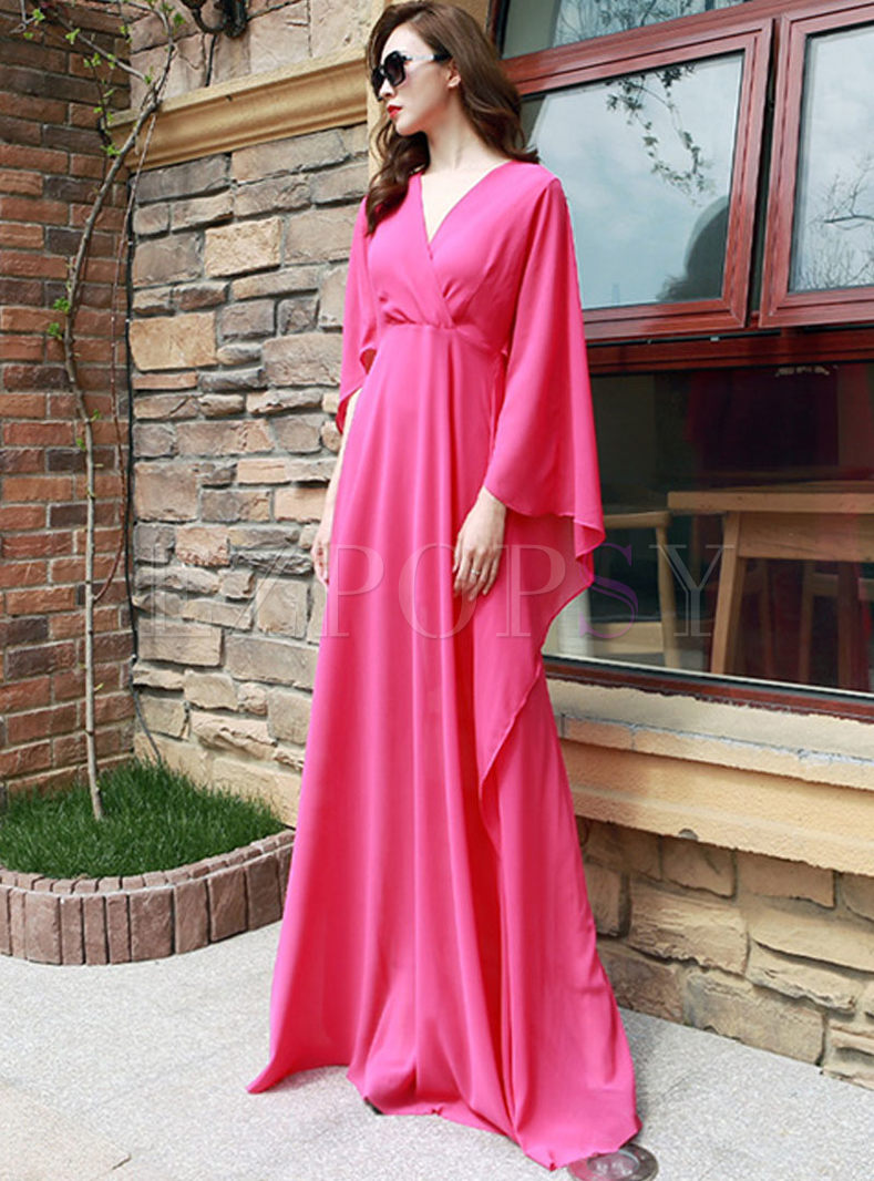 Dresses | Maxi Dresses | Solid Color V-neck Floor-length Maxi Dress