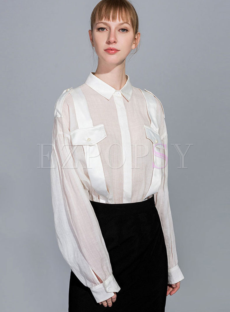 Stylish Pure Color Long Sleeve Silk Blouse
