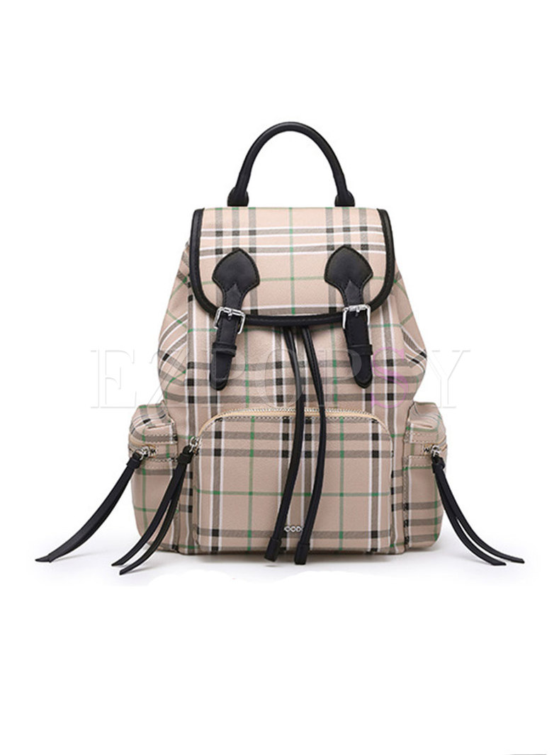 Stylish Plaid PU Zipper Buckle Backpack