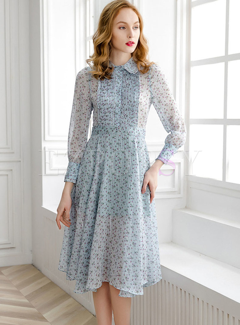 Stylish Floral Print High Waist A-line Dress