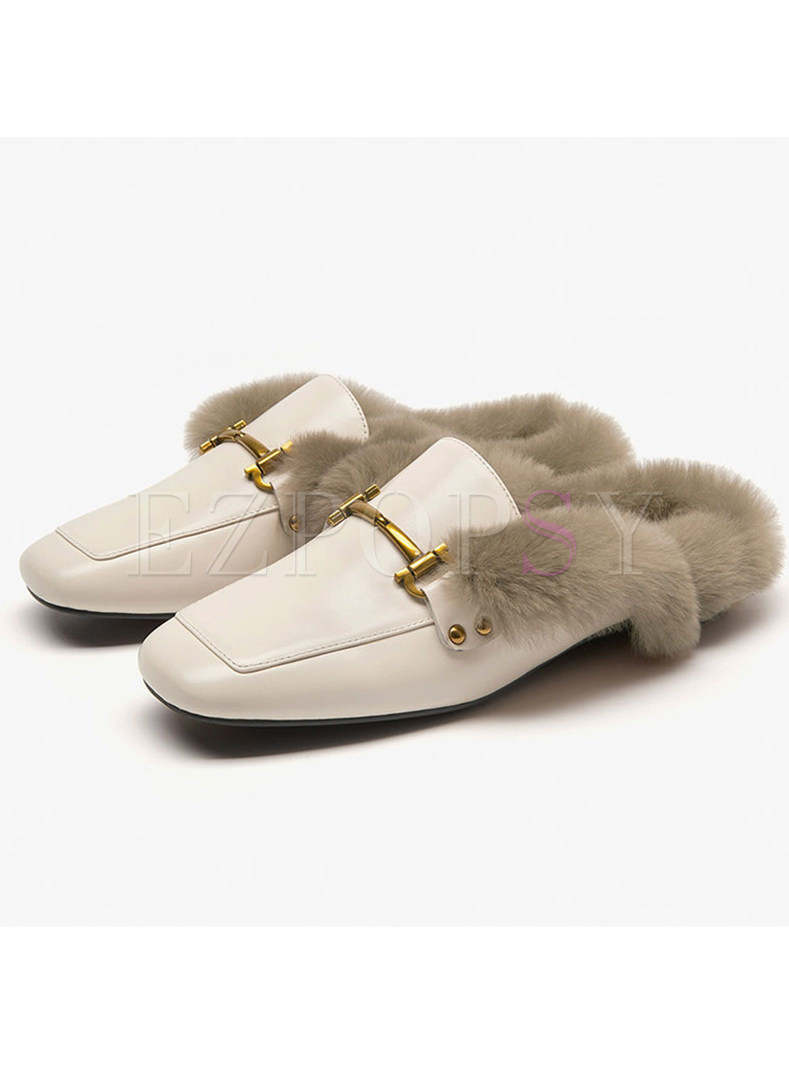 Chic Winter Outdoor Flat Fur Slippers