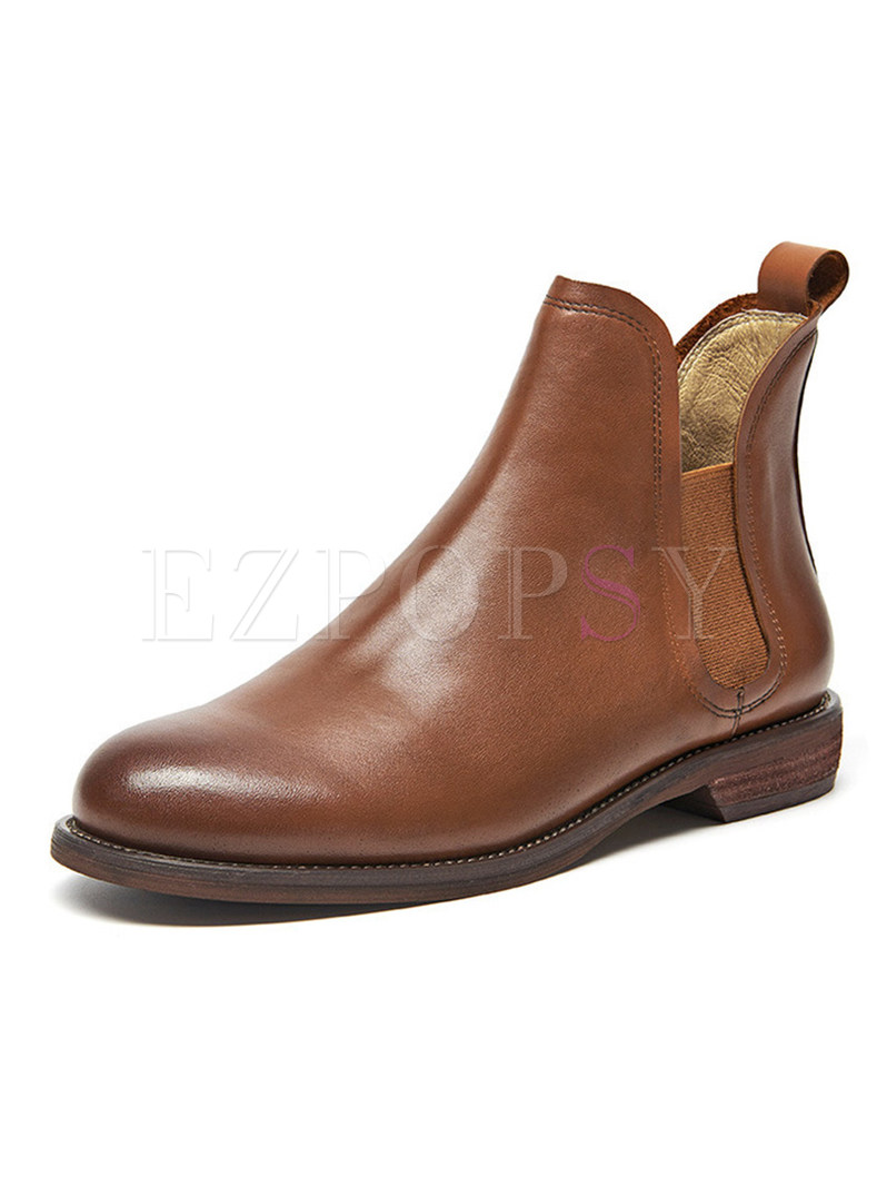 Vintage Genuine Leather Round Toe Ankle Boots
