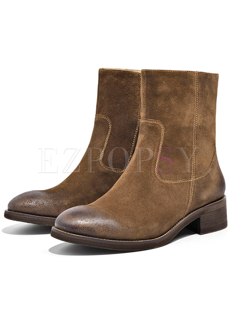 Vintage Chunky Heel Women Daily Boots