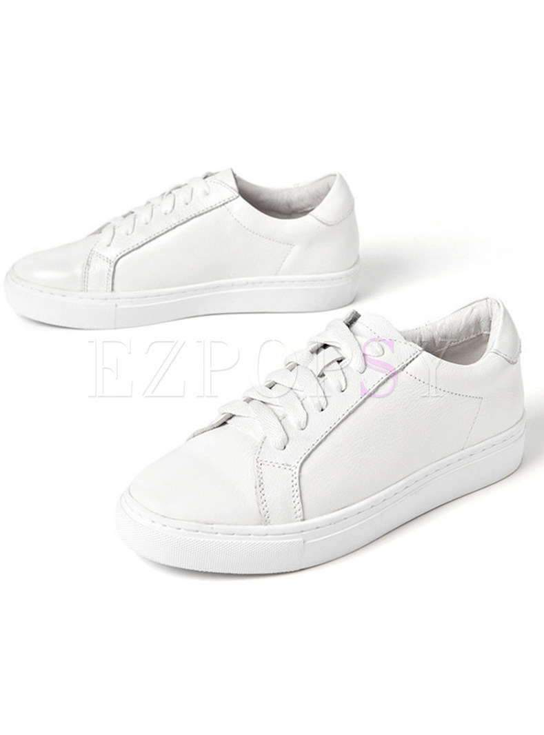 Casual White Lace Up Flat Sneakers