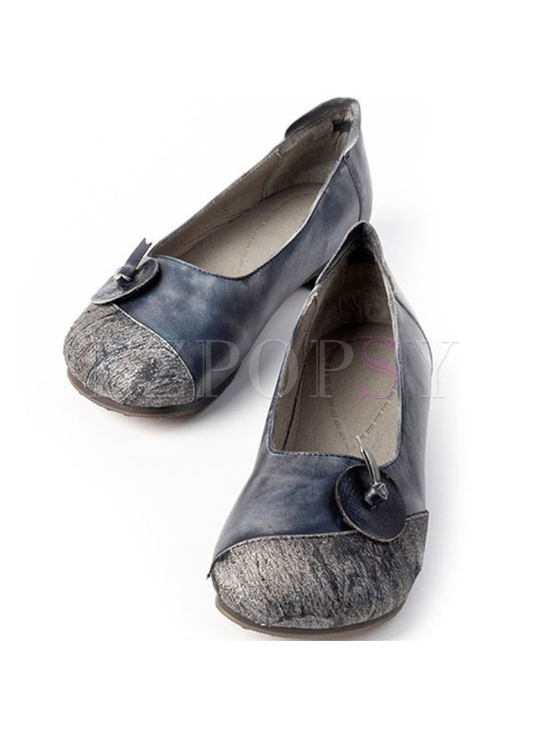 Casual Round Head Leather Loafers With Decoration