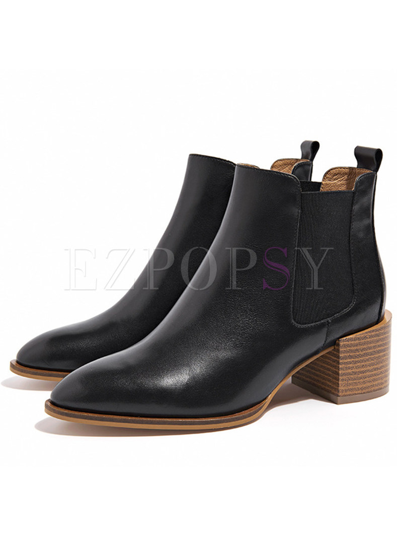 Women Genuine Leather Chunky Heel Ankle Boots
