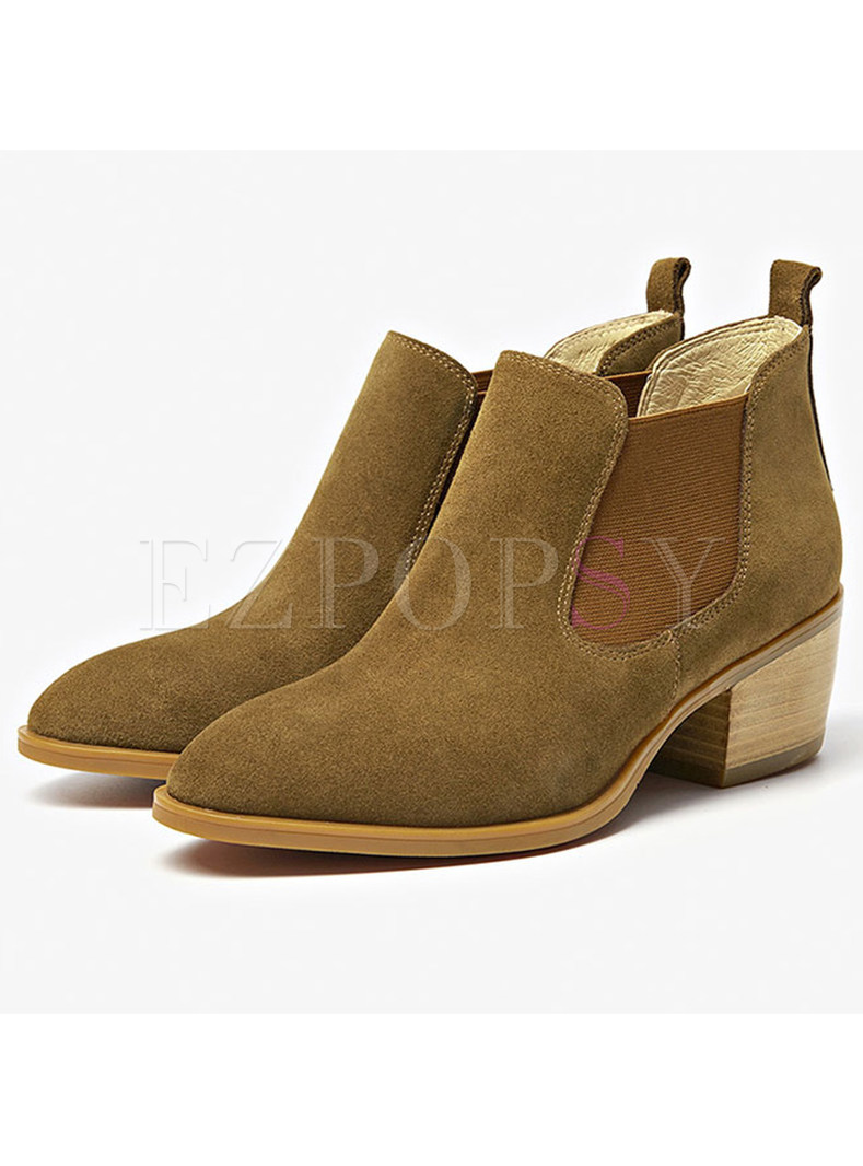 Women Winter Chunky Heel Ankle Leather Boots