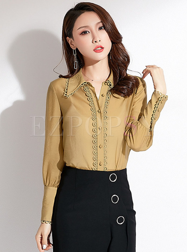 Tops | Blouses | Lace Splicing Lapel Slim Blouse