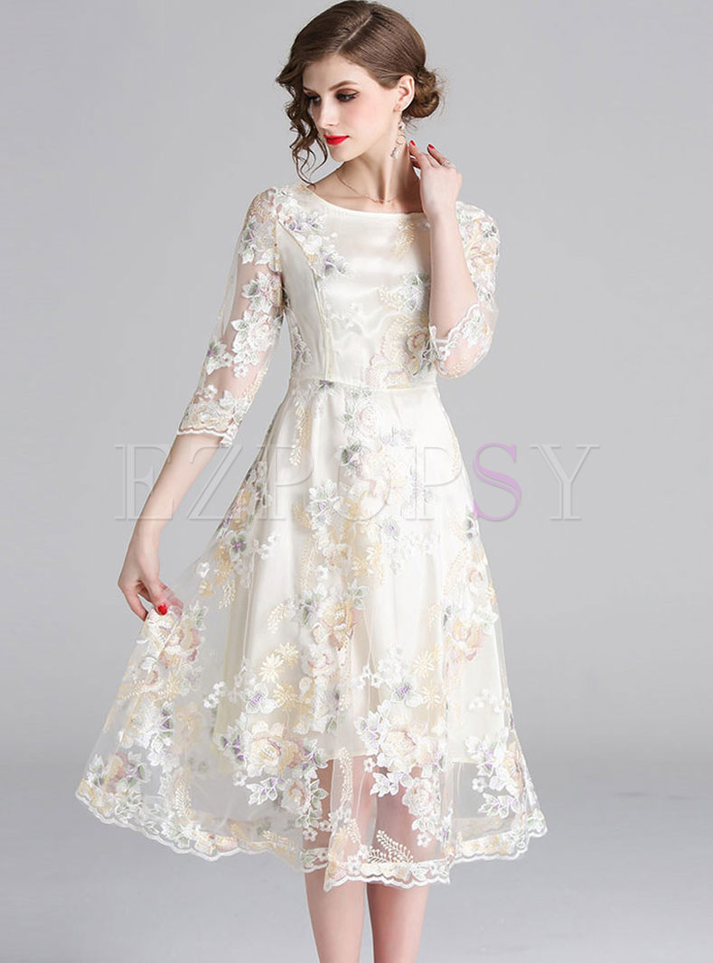 Dresses | Skater Dresses | Mesh Embroidered Wedding Bridesmaid Dress