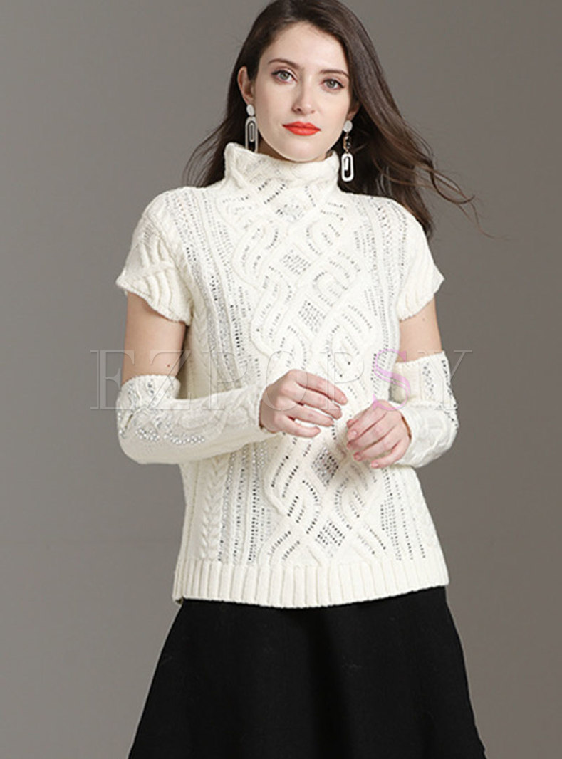 Chic Stand Collar Drilling Slim Knitted Top