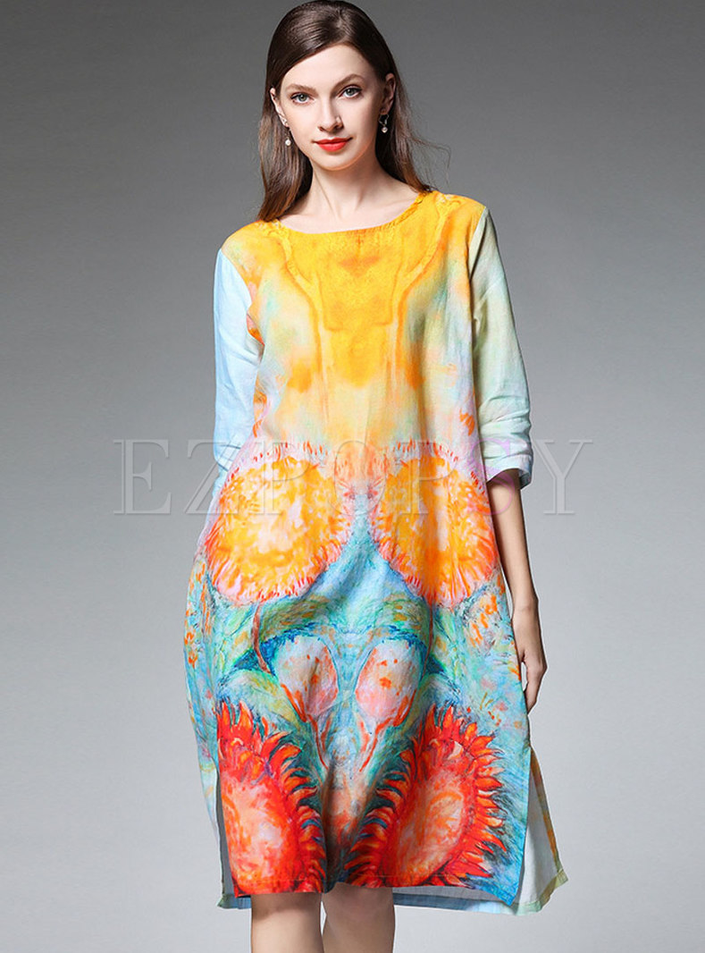 Stylish Color-blocked Split Loose Daily Dress