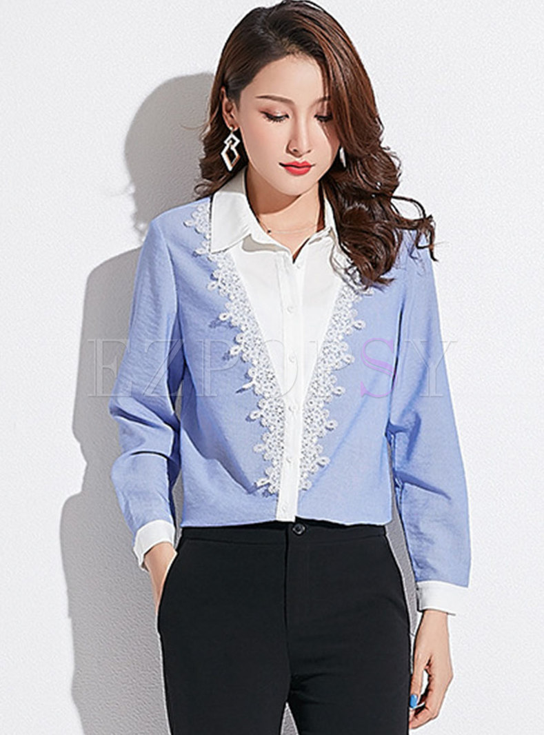 Chic Lace Splicing Lapel Single-breasted Blouse