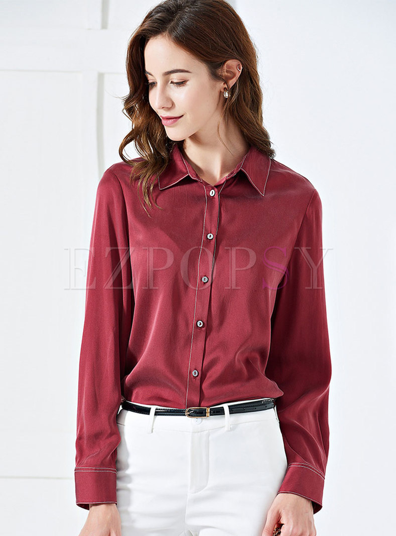 Brief Pure Color Lapel Single-breasted Blouse