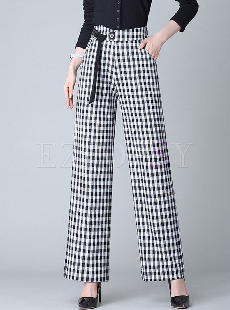 Stylish Black And White Plaid Cotton Pants