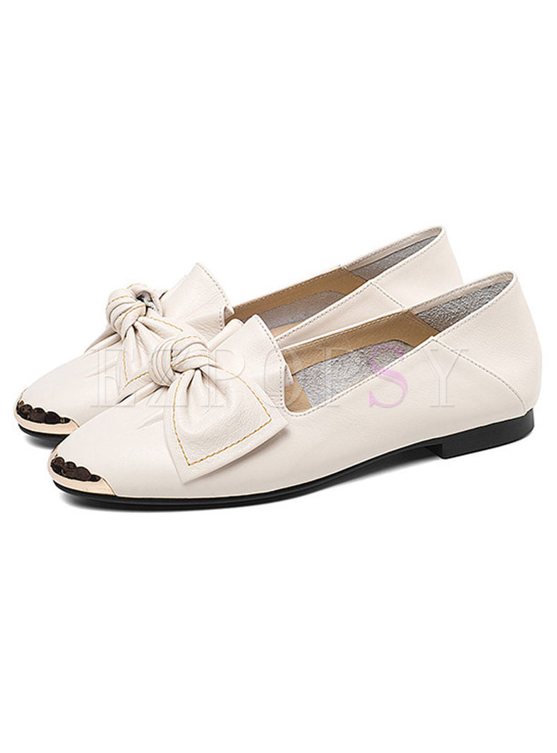Brief Solid Color Bowknot Flat Loafers