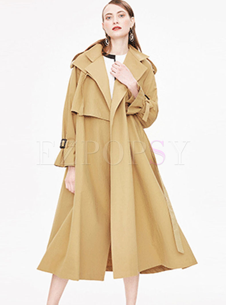 Solid Color Lapel Loose Trench Coat