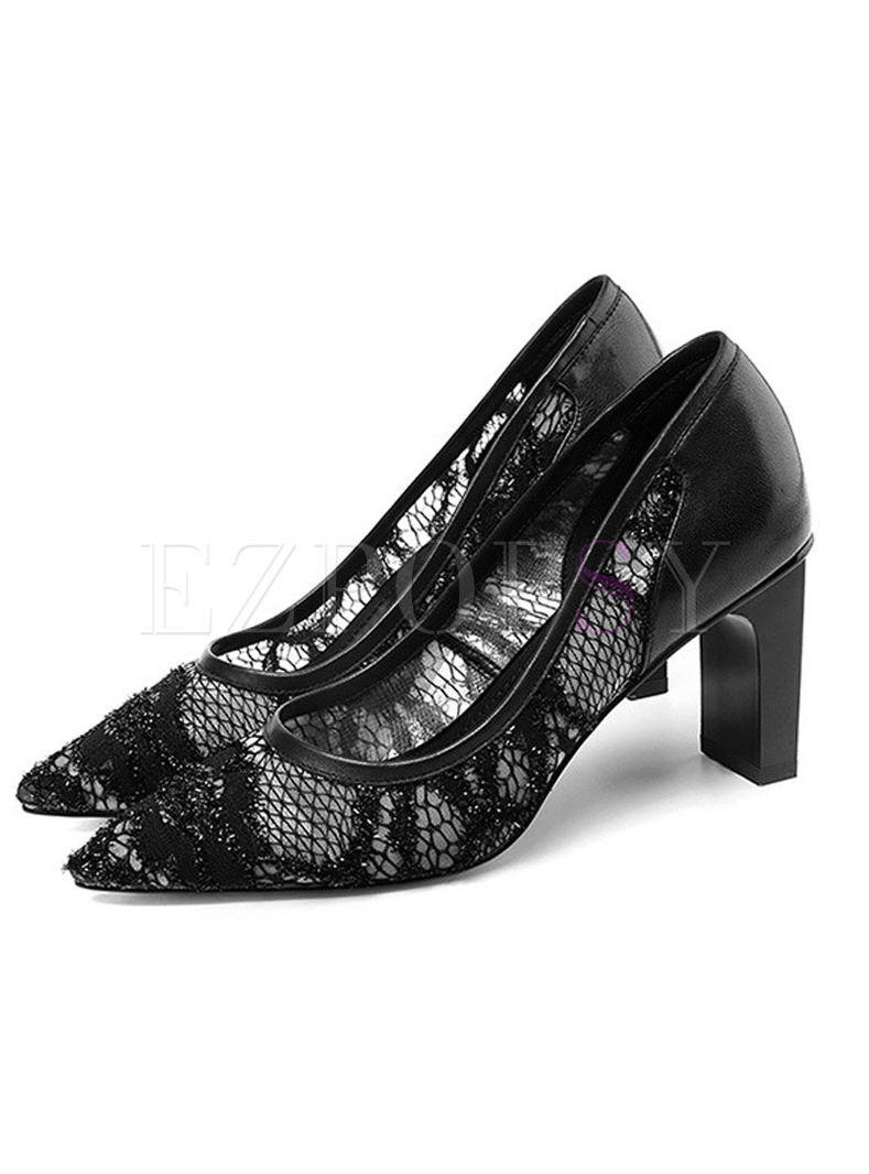 Fashion Pointed Head Lace Mesh Shoes