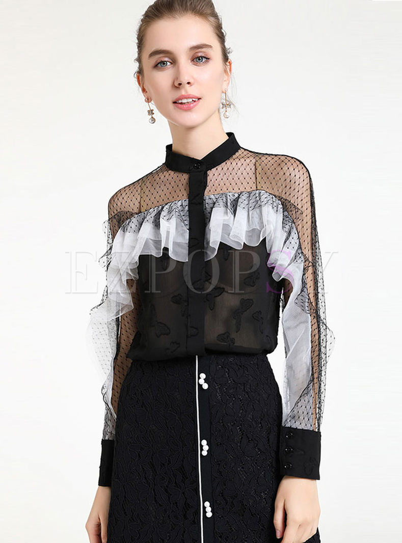 Sexy Hollow Out Perspective Falbala Blouse