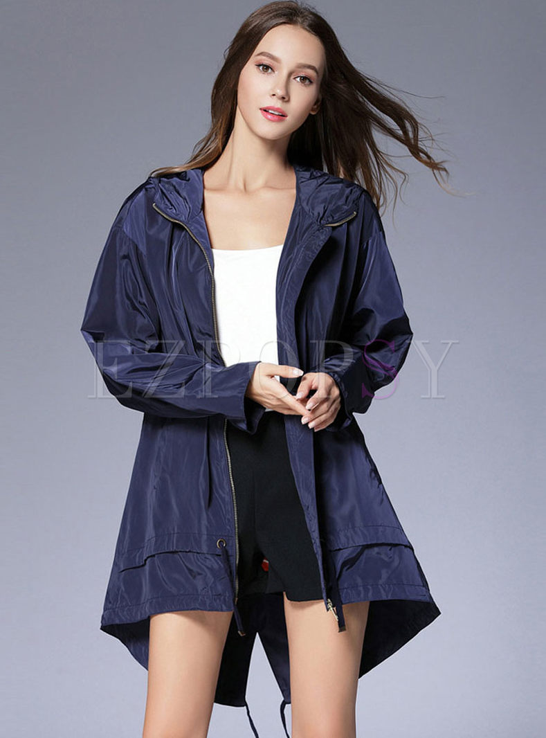 Casual Loose Hooded Slit Tied Trench Coat