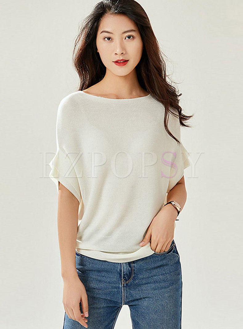 Brief Solid Color Short Sleeve T-shirt