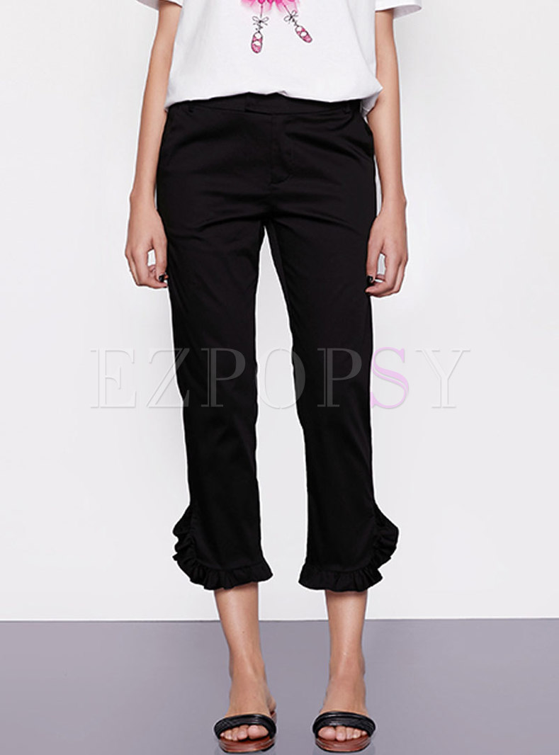 Fashion Black Slim Cotton Flare Pants