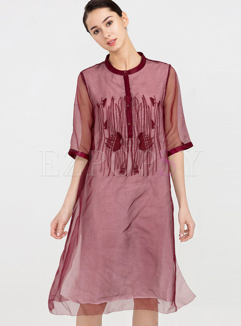 Vintage Half Sleeve Silk Print Dress