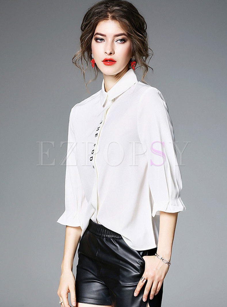 Tops | Blouses | Brief Lapel Letter Print Chiffon Blouse