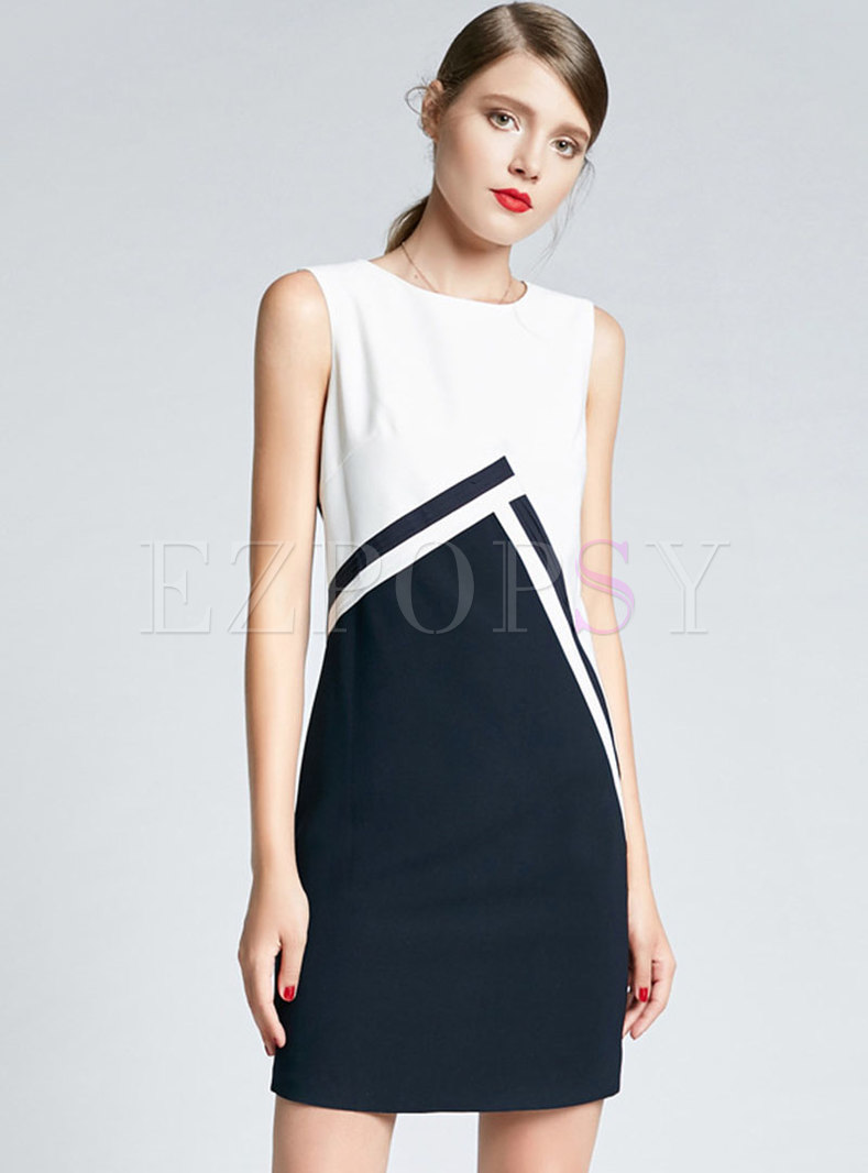 Elegant Color-blocked Sleeveless Bodycon Dress