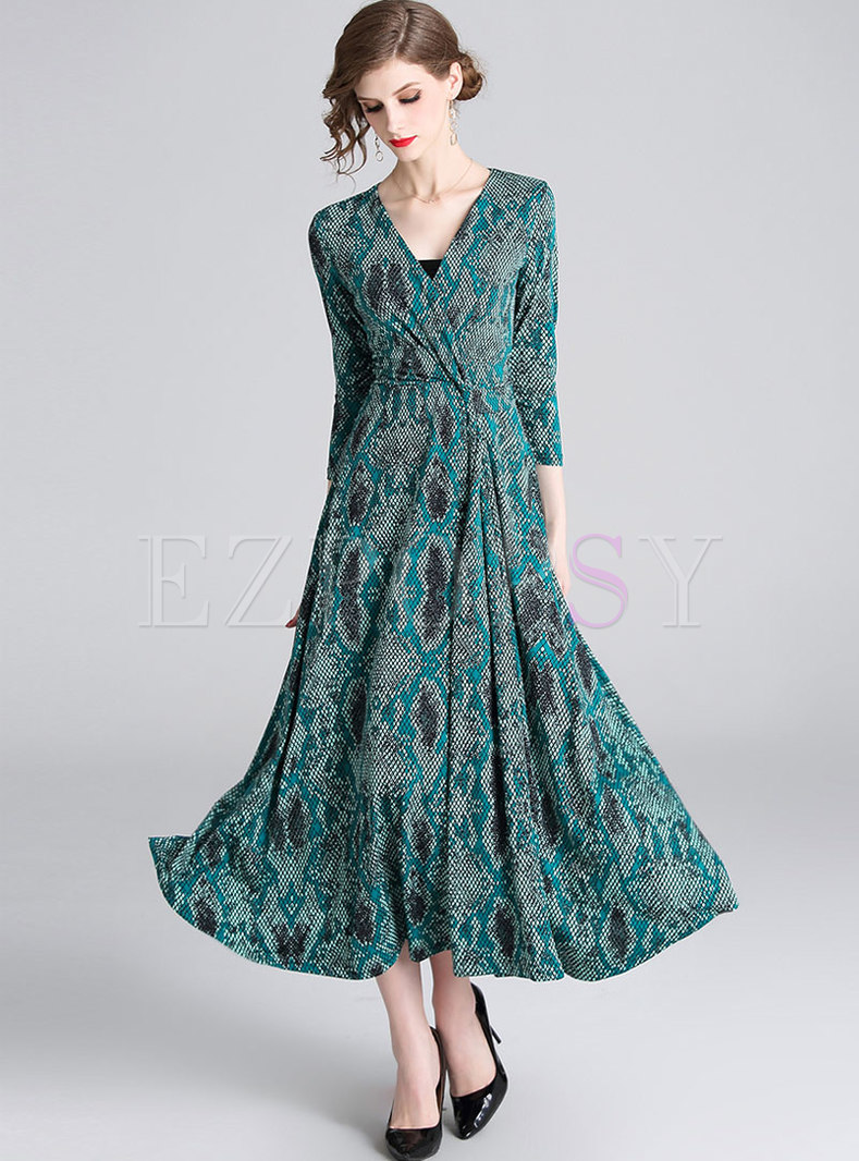 Elegant V-neck High Waist Slim Maxi Dress