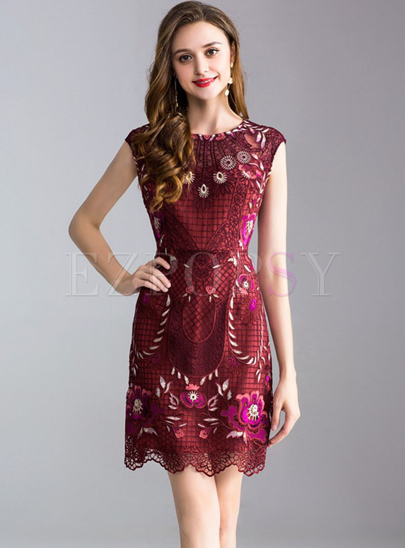 Stylish Ethnic Embroidery O-neck A-line Dress