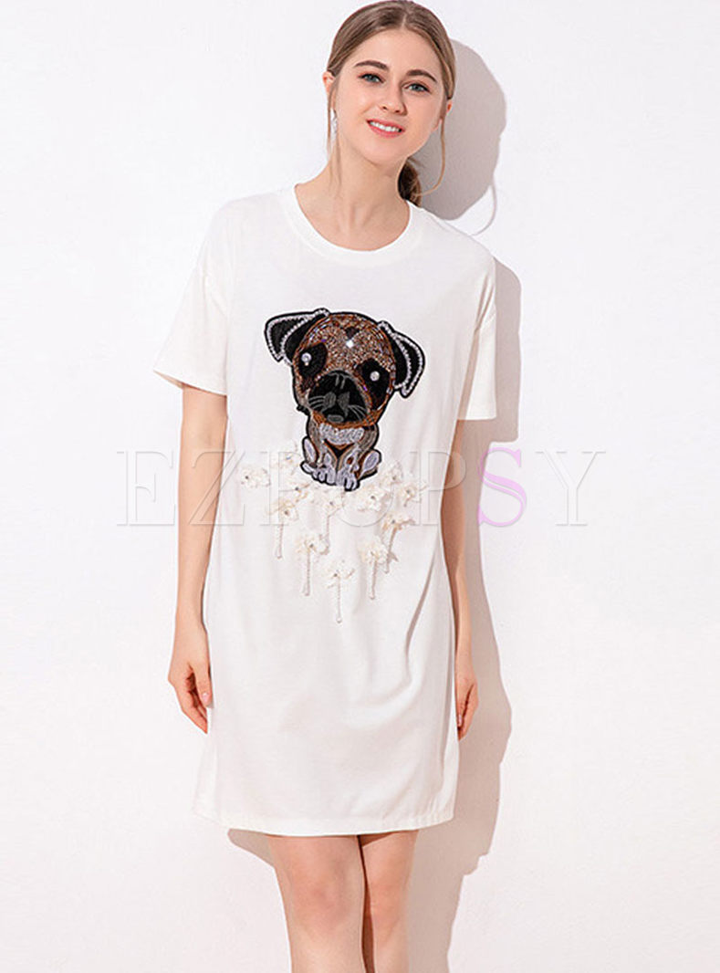 O-neck Animal Print Slim T-shirt Dress