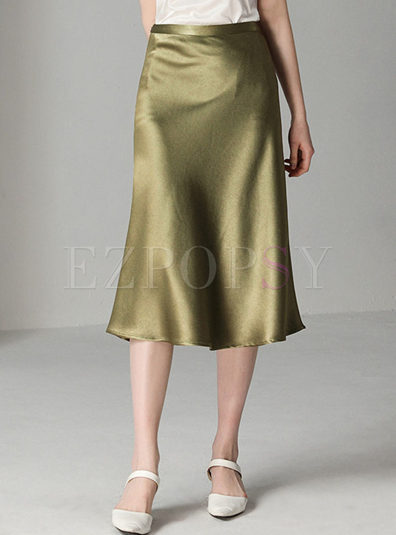 Elegant Solid Color High Waist A Line Skirt