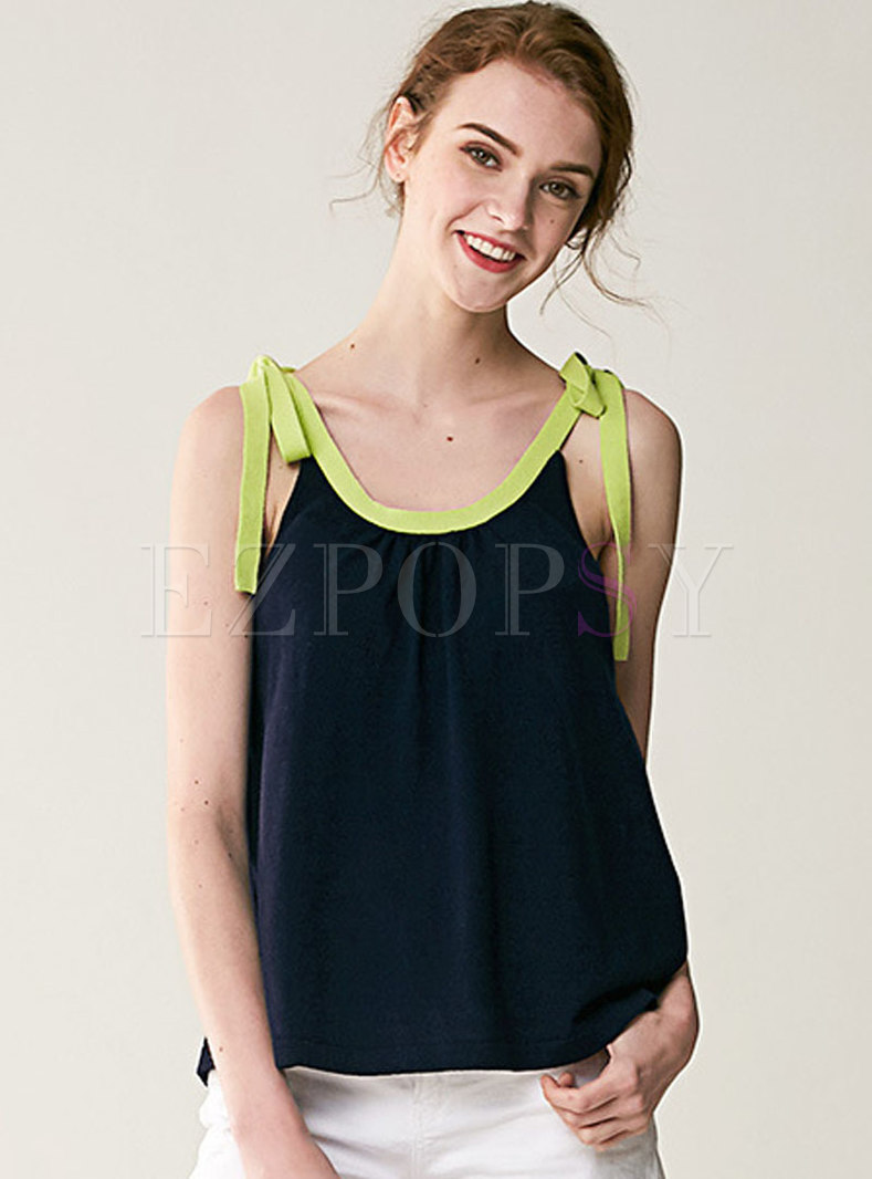 All-matched Splicing Tied Bowknot Camis